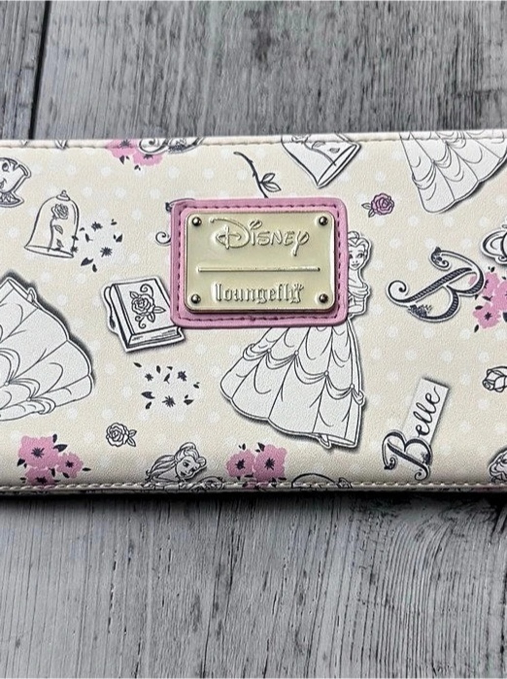 LOUNGEFLY Disney Princesses Classic Belle Teapot Book Wallet Cream Zip Beauty